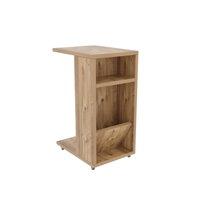 Hanah Home Mesa Auxiliar Rústica Escandinava Pino 30x40x63cm Tablero Melamina 18mm Patas Con Ruedas